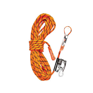 Orange rope with safety clip on a white background