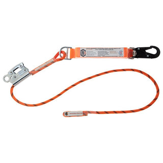 Orange safety lanyard with metal clip on a white background