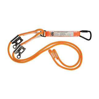 Orange safety lanyard with carabiners on a white background