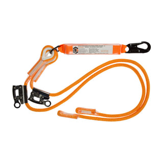 Orange lanyard with metal clips on a white background