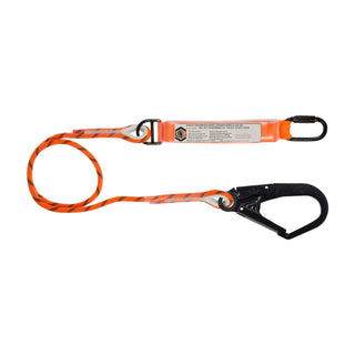 Orange safety lanyard with carabiner on a white background