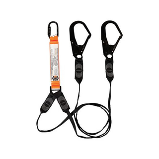 Safety harness with a lanyard on a white background