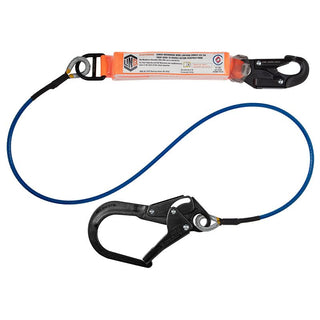 Safety harness lanyard with carabiner on a white background